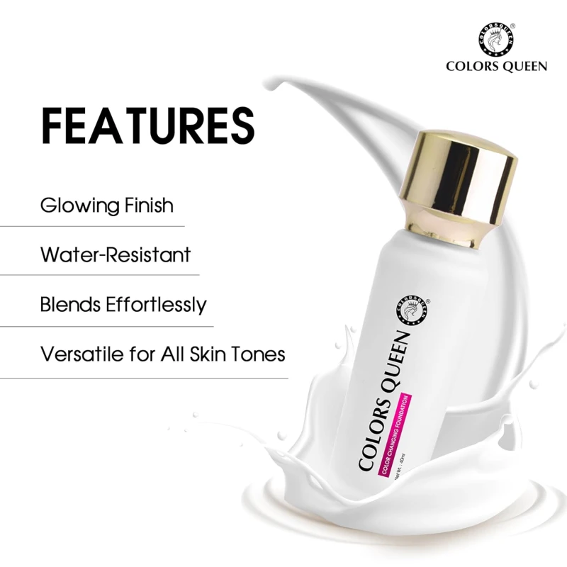 Colors Queen Color Changing Foundation - 40ml | Flawless Color Changing Foundation with Satin Finish, Makeup Base Moisturizing, Long Lasting Waterproof Liquid Foundation for Face Makeup - Thumbnail 4