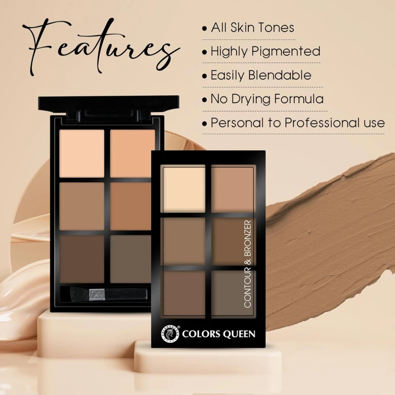 Colors Queen Contour &amp; Bronzer Palette | Matte Finish &amp; Long Lasting Formula | Easy to Blend, Creamy Texture, Lightweight Contour and Bronzer Palette for Face Makeup (Shade - 02, 17g) - Thumbnail 2