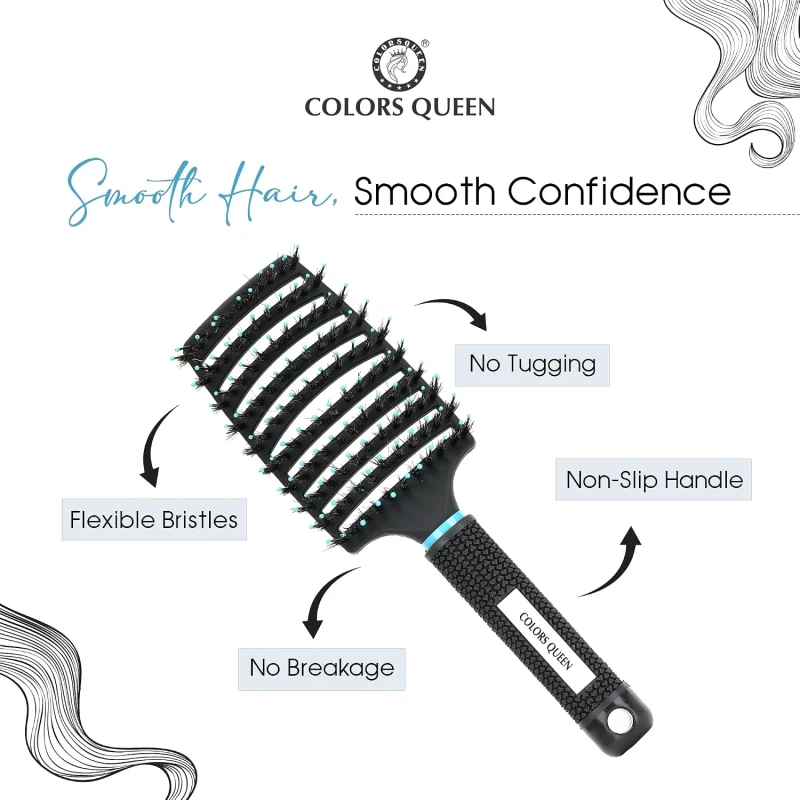 Colors Queen Detangler Hair Brush with Strong &amp; Flexible Bristles | Hair Brush for Men &amp; Women for Grooming, Straightening, Smoothing &amp; Detangling Hair (Detangler Brush) - Thumbnail 5