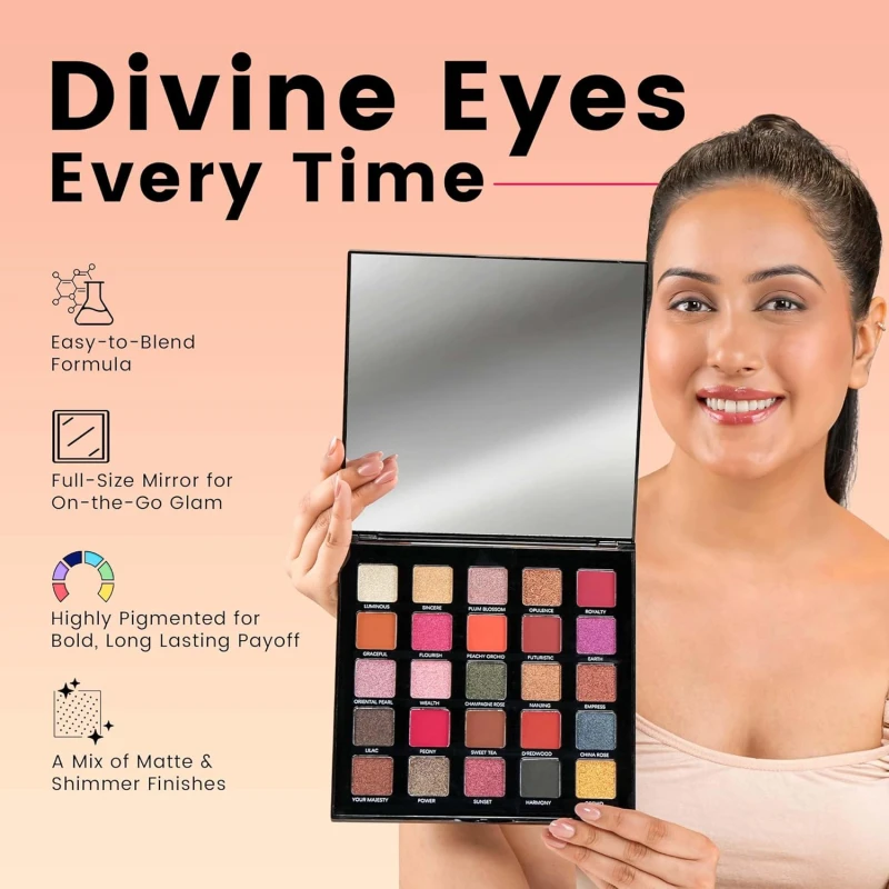 Colors Queen Divine Eyeshadow Palette – 37.5g | 25 Ultra Pigmented Multi-Colors Shades, Easy to Blend, Lightweight &amp; Long Wearing Eyeshadow Palette with Matte &amp; Shimmery Shades (Multicolor - 01) - Thumbnail 3