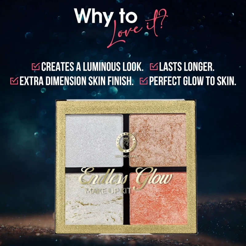 Colors Queen Endless Glow Highlighter kit| Matte Finish with a hint of shimmer, highly pigmented, effortless blending, smooth application, lightweight, 02(12 gram) thumbnail 4