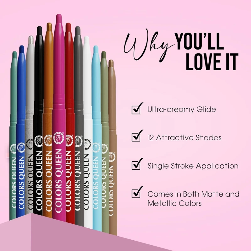 Colors Queen Extreme Color Kajal Pencil - 01 Black Night, 0.4g | Smooth One Stroke Application with Ultra Creamy Texture | 16 Hrs Long Stay, Non Transfer, Smudge Proof &amp; Waterproof Kajal for Women - Thumbnail 5