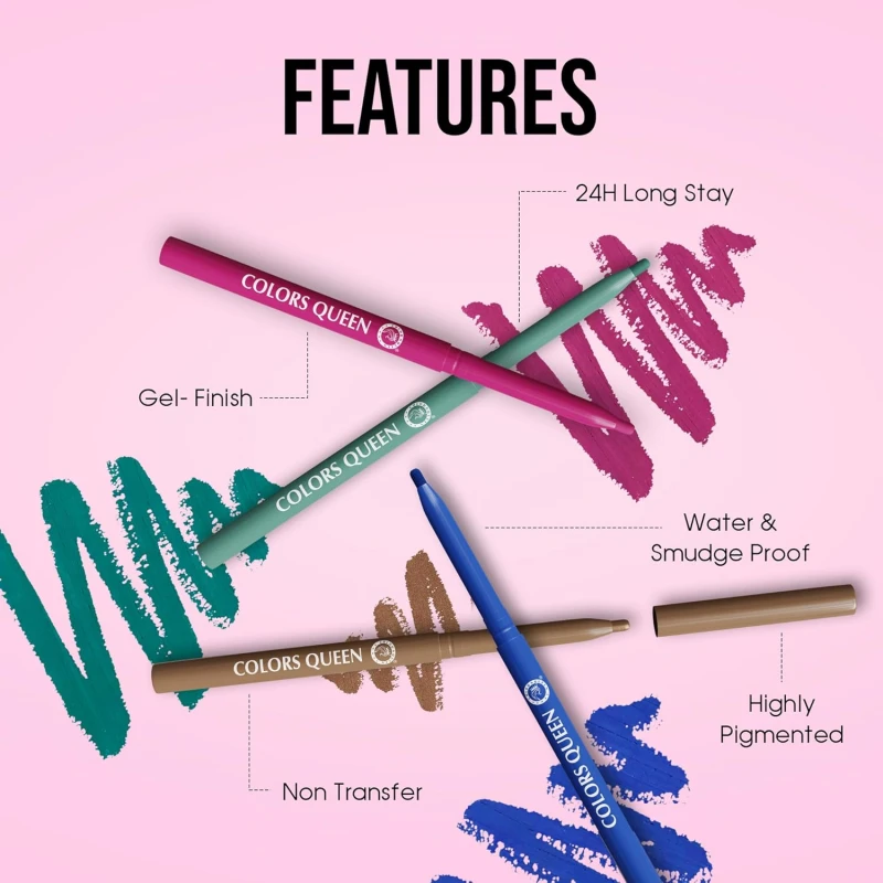 Colors Queen Extreme Color Kajal | Smooth One Stroke Application Ultra Creamy Texture| Non Transfer, Smudge Proof, Water Proof | Long Lasting Eye Pencil Kajal for Women (Black - 02) thumbnail 2