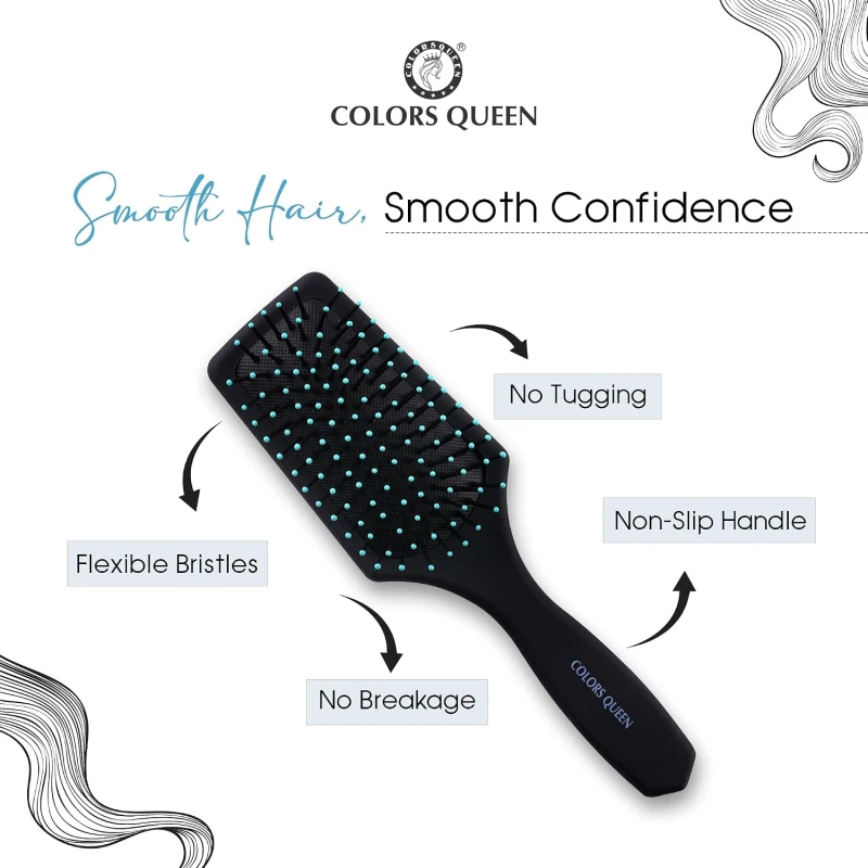 Colors Queen Flat Cushion Hair Brush with Strong &amp; Flexible Bristles | Hair Brush for Men &amp; Women for Grooming, Straightening, Smoothing &amp; Detangling Hair (Flat Cushion Brush) - Thumbnail 4