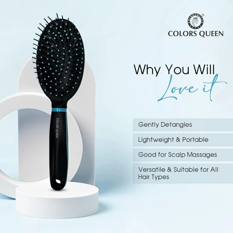 Colors Queen Flat Cushion Hair Brush with Strong &amp; Flexible Bristles | Hair Brush for Men &amp; Women for Grooming, Straightening, Smoothing &amp; Detangling Hair (Flat Cushion Brush) - Thumbnail 5