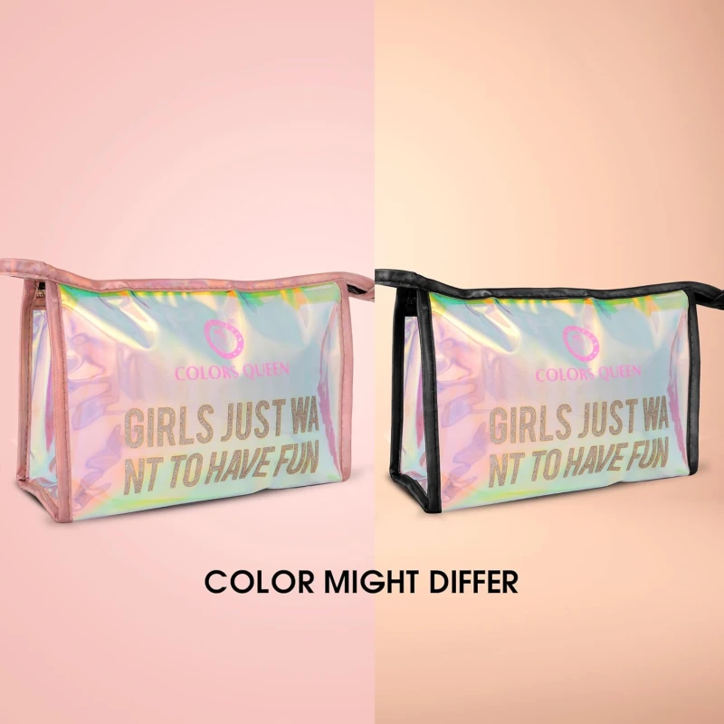 Colors Queen Girls Just Want to Have Fun Rainbow Makeup Pouch | Cosmetic Organizer Bag Waterproof Makeup Pouch for Women and Girl - Thumbnail 3