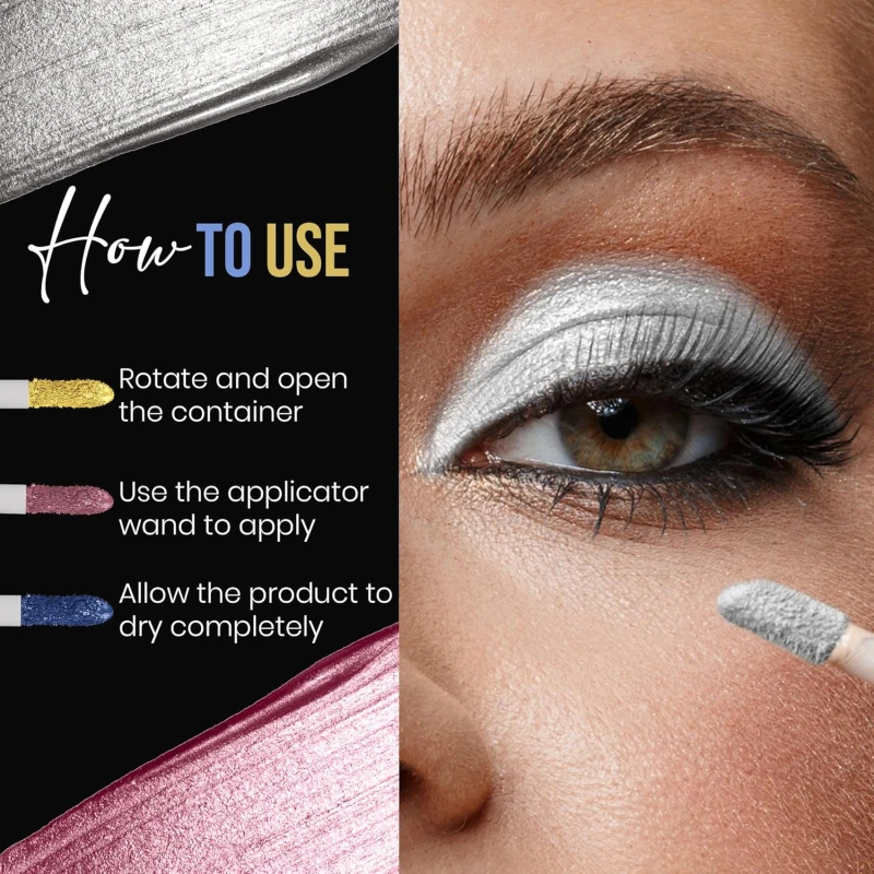 Colors Queen Metallic Liquid Eyeshadow Highly Pigmented &amp; Long Lasting Eyeshadow | Smooth One Stroke Application, Non-Transfer, Waterproof Eye Shadow (Shade - 02, 7g) - Thumbnail 3
