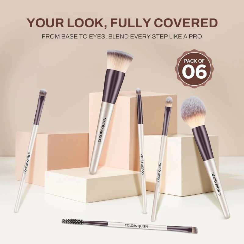 Colors Queen Professional Face &amp; Eye Makeup Brush Set of 6 | Premium Easy to Hold, Ultra Soft Bristles, Face &amp; Eye Makeup Brush Set for Liquid, Cream &amp; Powder Application thumbnail 3