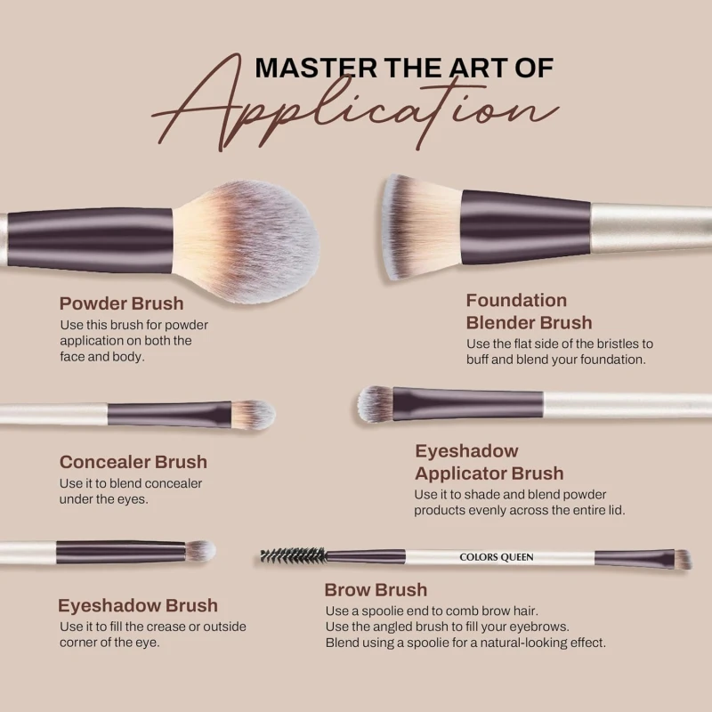 Colors Queen Professional Face &amp; Eye Makeup Brush Set of 6 | Premium Easy to Hold, Ultra Soft Bristles, Face &amp; Eye Makeup Brush Set for Liquid, Cream &amp; Powder Application thumbnail 4