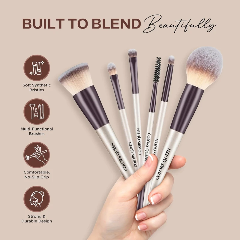 Colors Queen Professional Face &amp; Eye Makeup Brush Set of 6 | Premium Easy to Hold, Ultra Soft Bristles, Face &amp; Eye Makeup Brush Set for Liquid, Cream &amp; Powder Application thumbnail 5