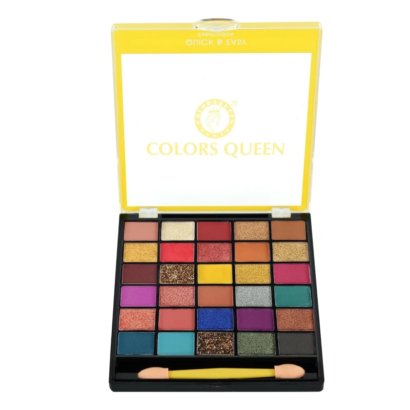 Colors Queen Quick &amp; Easy Eyeshadow Palette | 30 Multi-Color Eye shadow Palette with Matte, Shimmer &amp; Glitter Shades | Highly Pigmented, Easy to Blend, Long Lasting Eyeshadow Palette with Brush (Multi-color - 01, 18g) - Thumbnail 2