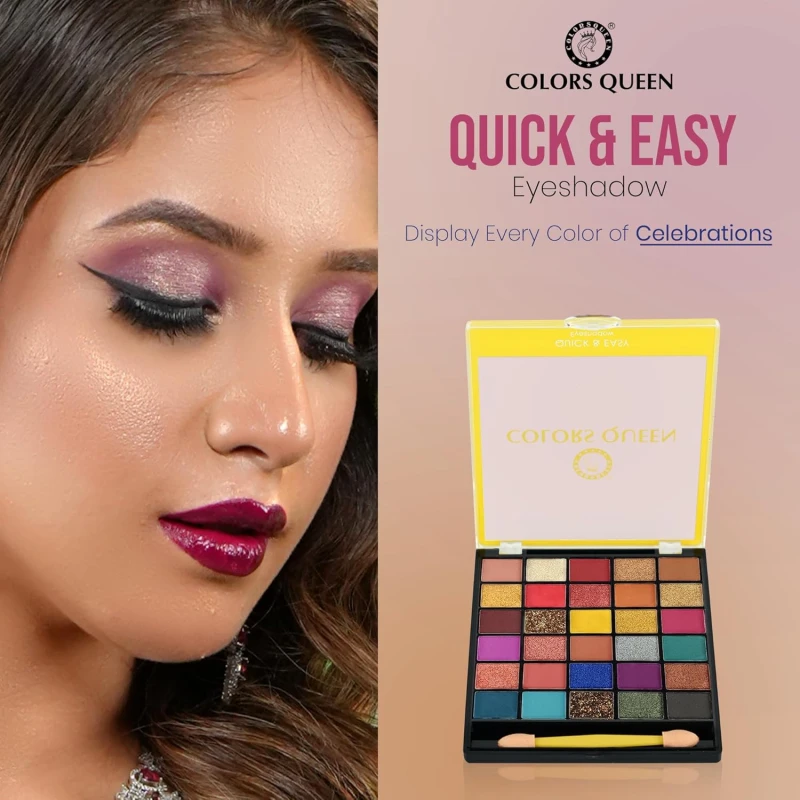 Colors Queen Quick &amp; Easy Eyeshadow Palette | 30 Multi-Color Eye shadow Palette with Matte, Shimmer &amp; Glitter Shades | Highly Pigmented, Easy to Blend, Long Lasting Eyeshadow Palette with Brush (Multicolor - 02, 18g) thumbnail 4