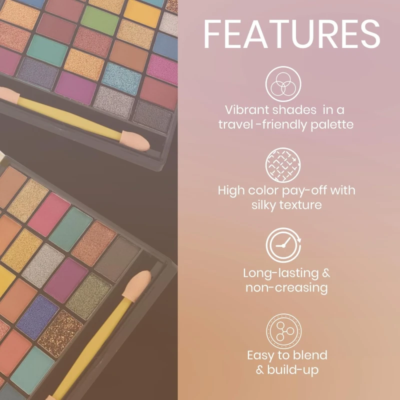 Colors Queen Quick &amp; Easy Eyeshadow Palette | 30 Multi-Color Eye shadow Palette with Matte, Shimmer &amp; Glitter Shades | Highly Pigmented, Easy to Blend, Long Lasting Eyeshadow Palette with Brush (Multicolor - 02, 18g) thumbnail 6