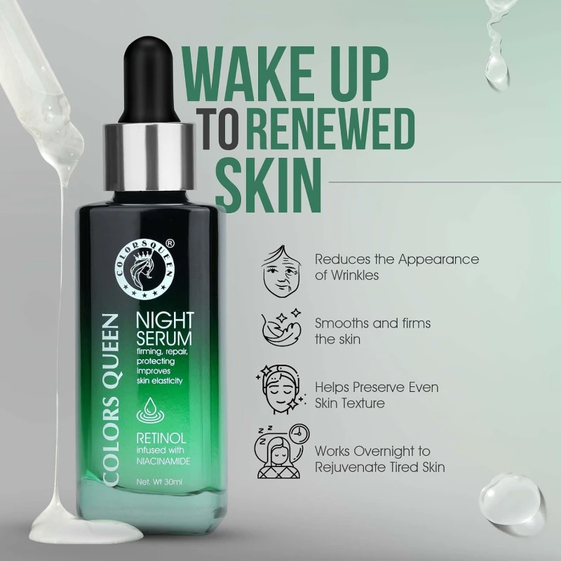 Colors Queen Retinol Night Serum – 30ml | Reduce Fine Lines &amp; Wrinkle, Anti-Ageing Night Face Serum | Niacinamide Face Serum for Younger Looking Skin - Thumbnail 3