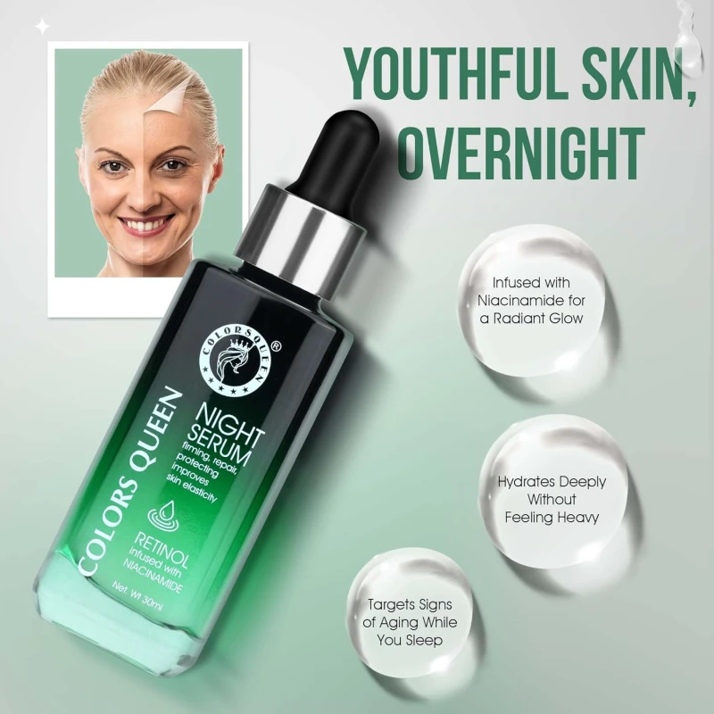 Colors Queen Retinol Night Serum – 30ml | Reduce Fine Lines &amp; Wrinkle, Anti-Ageing Night Face Serum | Niacinamide Face Serum for Younger Looking Skin - Thumbnail 4