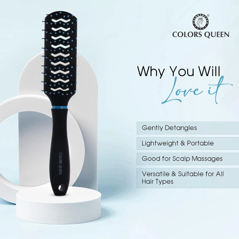 Colors Queen Small Hair Brush with Strong &amp; Flexible Bristles | Hair Brush for Men &amp; Women for Grooming, Straightening, Smoothing &amp; Detangling Hair (Small Brush) - Thumbnail 5