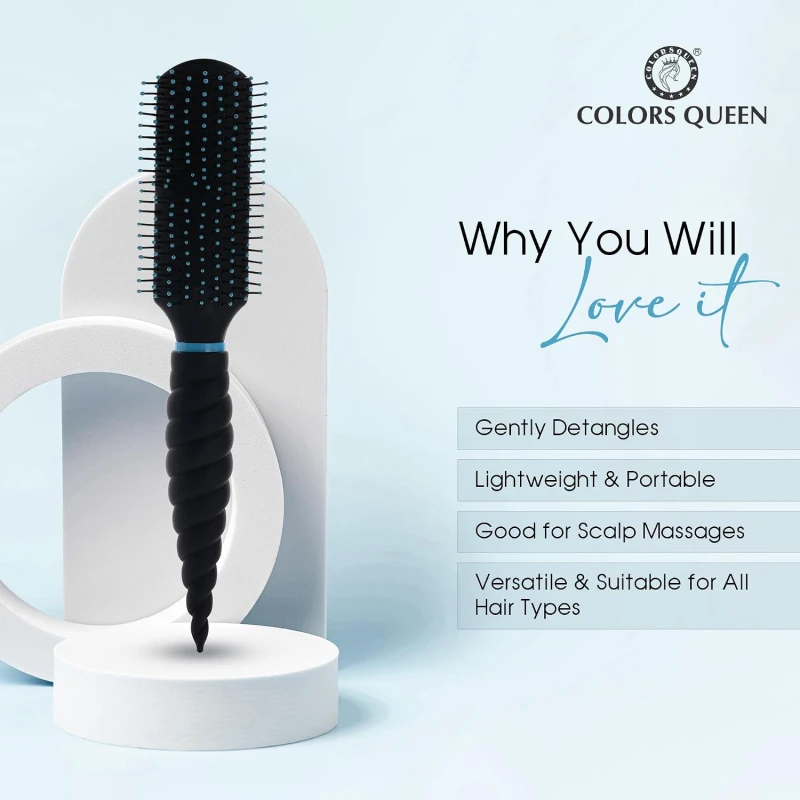 Colors Queen Small Paddle Hair Brush with Strong &amp; Flexible Bristles | Hair Brush for Men &amp; Women for Grooming, Straightening, Smoothing &amp; Detangling Hair (Small Paddle Brush) - Thumbnail 5