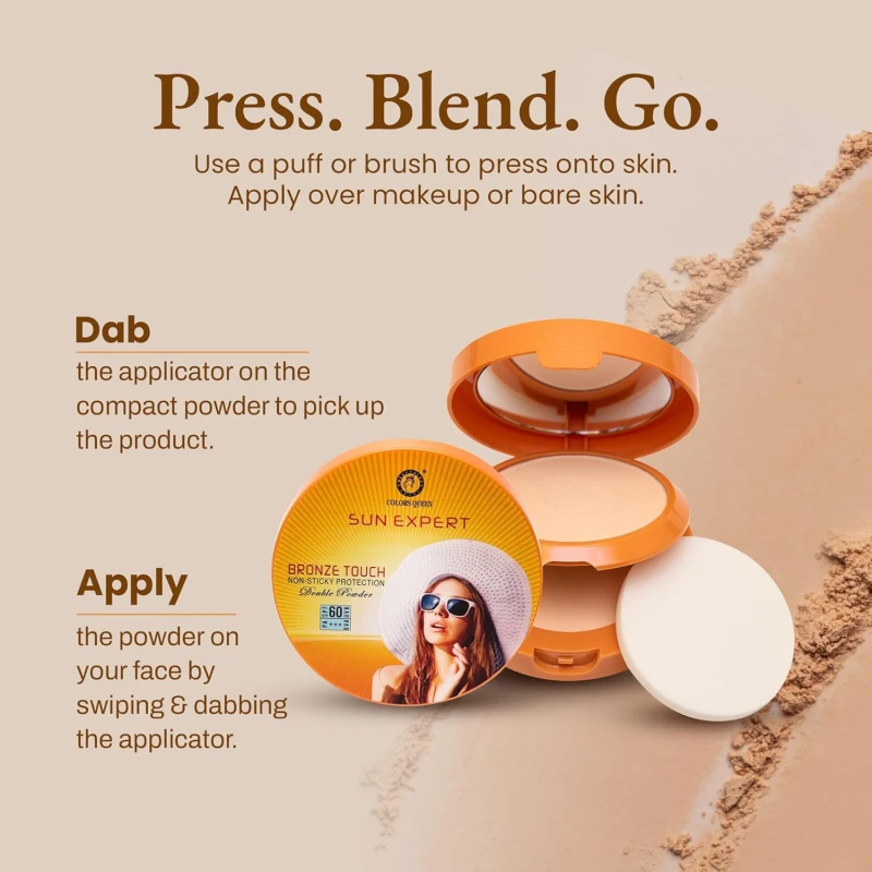 Colors Queen Sun Expert Compact Powder with SPF 60 UVA/UVB PA+++ | UV Protection, Oil Control, Easy to Blend Matte Finish, Long Wearing &amp; Lightweight Compact Powder (04, Warm Beige, 15g) - Thumbnail 3