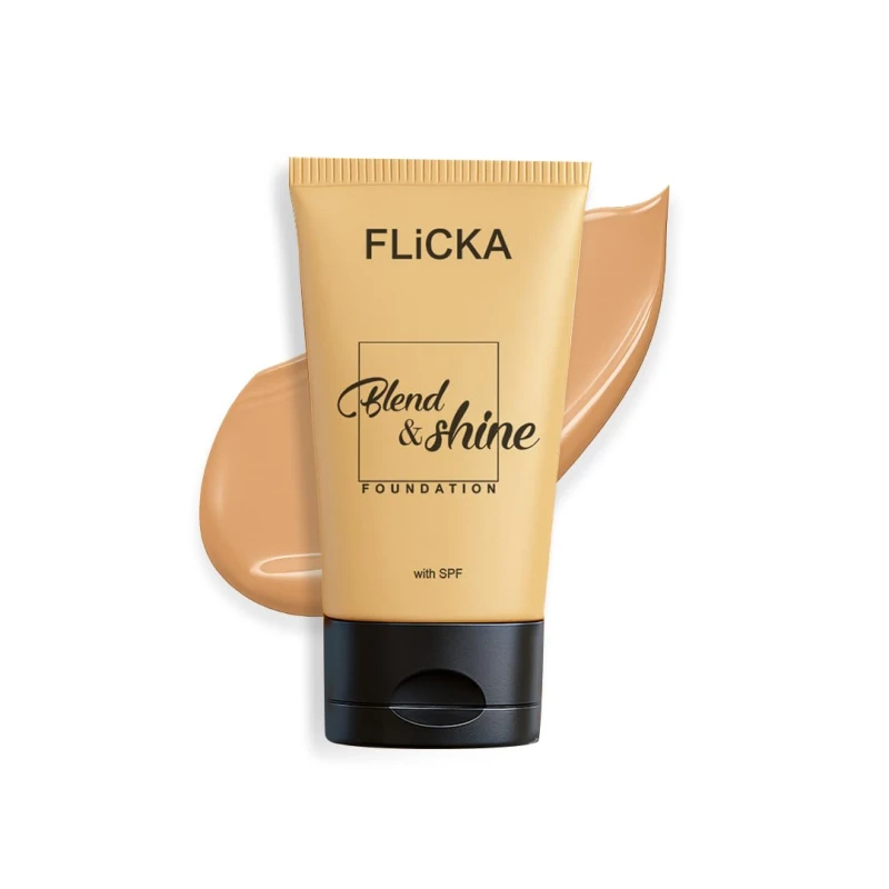 FLiCKA Blend and Shine Liquid Foundation for Face Makeup 30ml | Medium to High Coverage | Vitamin E, Avocado Oil &amp; SPF | Moisturizing, Lightweight, Waterproof | All Skin Types | 03 Caramel thumbnail 2
