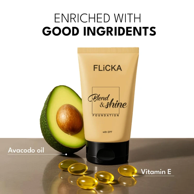 FLiCKA Blend and Shine Liquid Foundation for Face Makeup 30ml | Medium to High Coverage | Vitamin E, Avocado Oil &amp; SPF | Moisturizing, Lightweight, Waterproof | All Skin Types | 05 Coffee thumbnail 9
