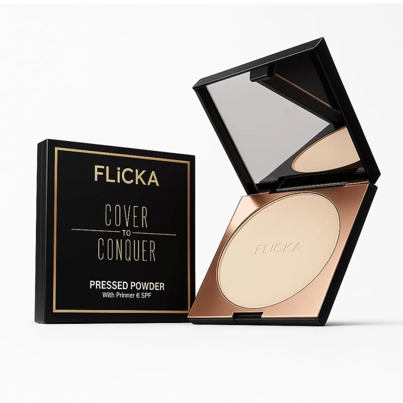 FLiCKA Cover To Conquer Compact Powder For Velvet Matte Finish, Long-Lasting, Smooth Finish| Absorbs Oil, Waterproof Formula, Prevents Creasing| 05 Coffee, 9g thumbnail 2