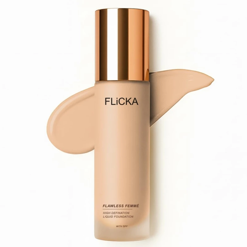 FLiCKA Flawless Femme Liquid Foundation for Face Makeup 30ml | Medium to High Coverage, Buildable | Natural, Waterproof &amp; Moisturizing | All Skin Types | 01 Fair thumbnail 2