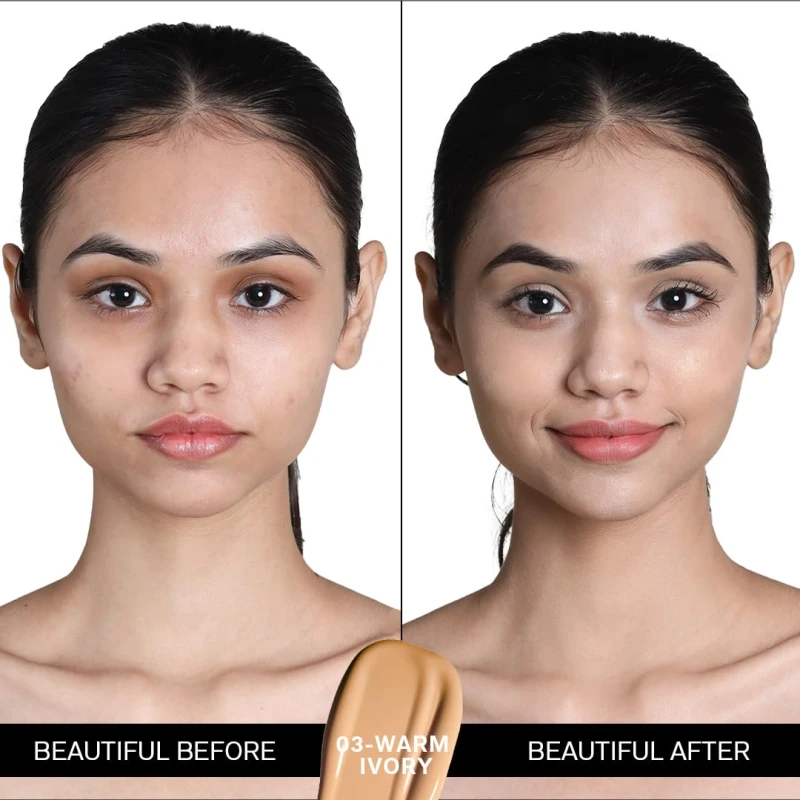 FLiCKA Flawless Femme Liquid Foundation for Face Makeup 30ml | Medium to High Coverage, Buildable | Natural, Waterproof &amp; Moisturizing | All Skin Types | 03 Warm Ivory thumbnail 3