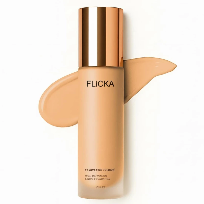FLiCKA Flawless Femme Liquid Foundation for Face Makeup 30ml | Medium to High Coverage, Buildable | Natural, Waterproof &amp; Moisturizing | All Skin Types | 05 Beige thumbnail 2