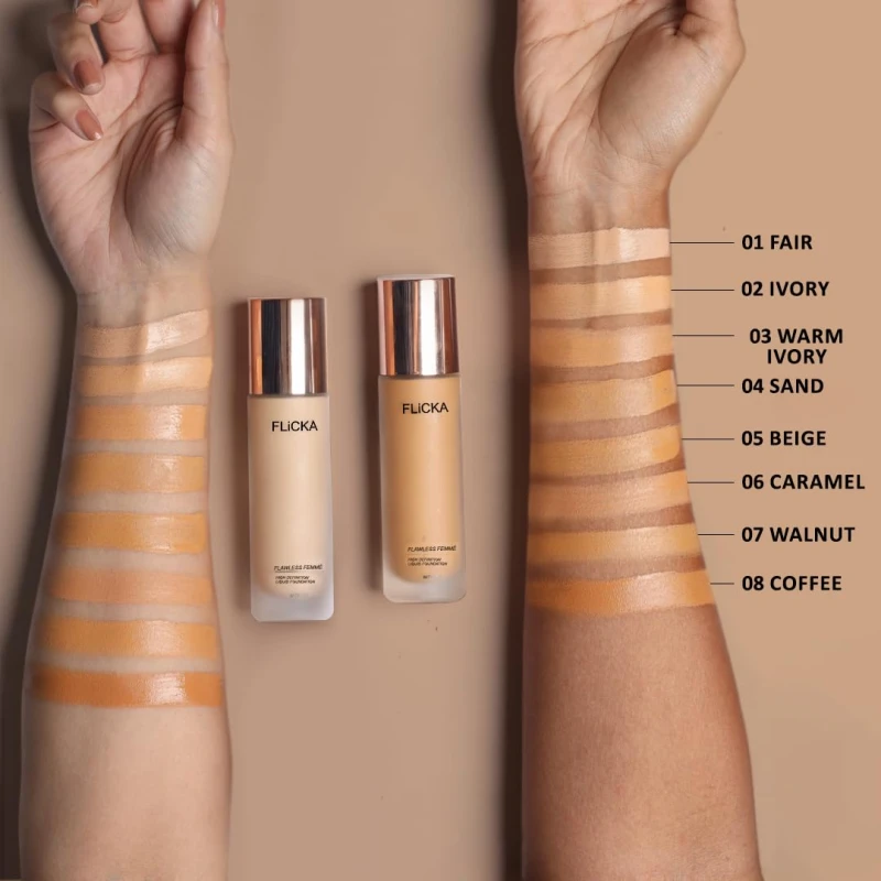FLiCKA Flawless Femme Liquid Foundation for Face Makeup 30ml | Medium to High Coverage, Buildable | Natural, Waterproof &amp; Moisturizing | All Skin Types | 07 Walnut thumbnail 10