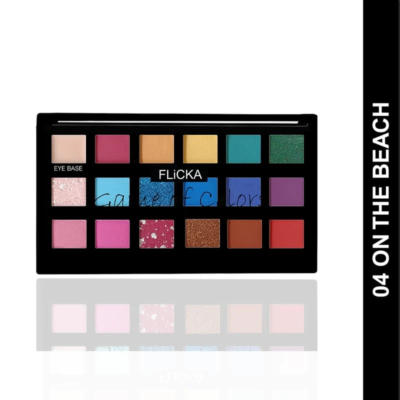 FLiCKA Game Of Colors Makeup Eyeshadow Palette| Matte &amp; Shimmery Finish, Smudge Proof, Crease Proof &amp; Smear Proof| Highly Pigmented &amp; Easy To Blend, 04 On The Beach, 18g (Multicolor) - Thumbnail 2