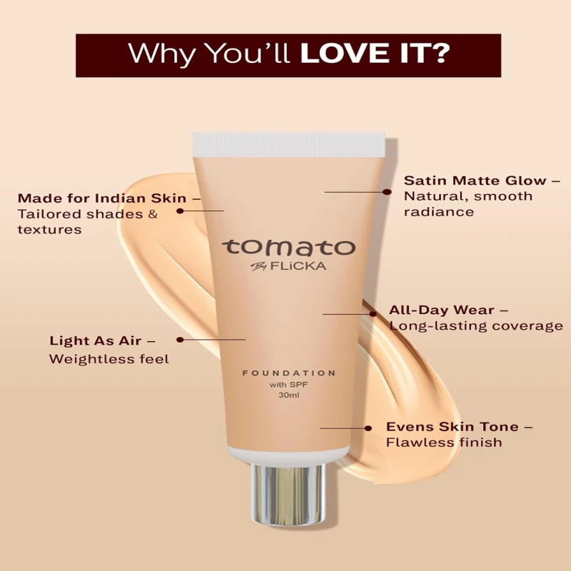 FLiCKA Makeup Kit | Tomato Liquid Foundaion 30ML (Ivory) | 3 In 1 Silk Touch Primer Moisturiser and SPF (Sun Protection Formula) 60ML | Make up Combos thumbnail 5