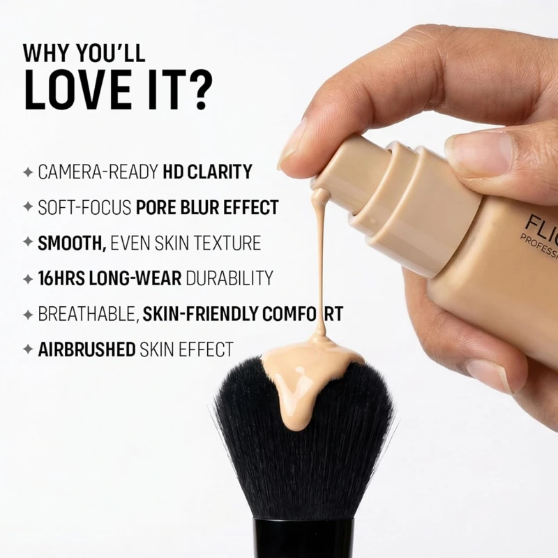 FLiCKA Professional HD Liquid Foundation With SPF Long Lasting High Coverage Waterproof - Dusky 305 thumbnail 8