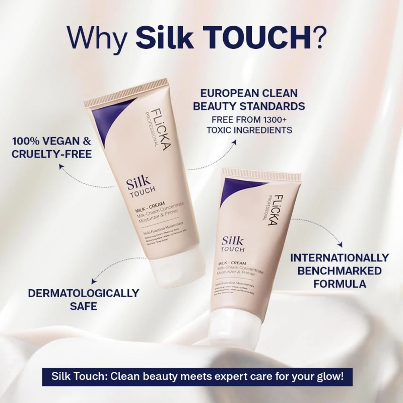 FLiCKA Silk Touch 3 in 1 Moisturizer and Primer for Face | Hydrating, Lightweight, Long-Lasting | Pore Minimizer | Dermatologically Tested | All Skin Types | Makeup Base | 60g | Cruelty-Free (Pack of 1) - Thumbnail 7