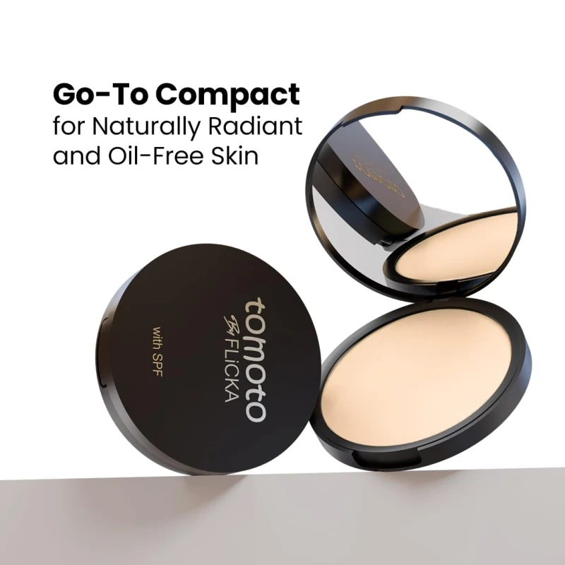 FLiCKA Tomato Compact Powder For Oil-Free, Matte Finish, Lightweight, Lasts up-to 8hrs | Enriched with SPF, Suitable For All Skin Types| 03 Caramel, 9g - Thumbnail 7