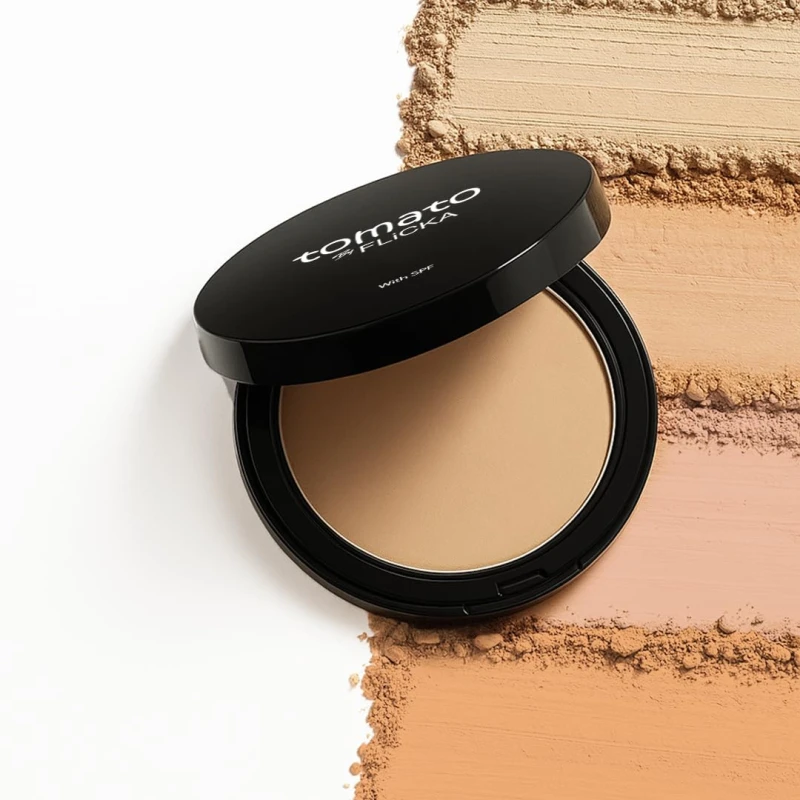 FLiCKA Tomato Compact Powder For Oil-Free, Matte Finish, Lightweight, Lasts up-to 8hrs | Enriched with SPF, Suitable For All Skin Types| 04 Walnut, 9g - Thumbnail 2