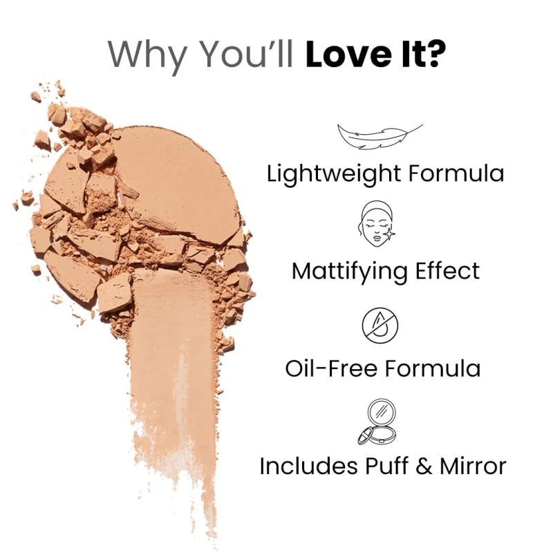 FLiCKA Tomato Compact Powder For Oil-Free, Matte Finish, Lightweight, Lasts up-to 8hrs | Enriched with SPF, Suitable For All Skin Types| 04 Walnut, 9g - Thumbnail 4