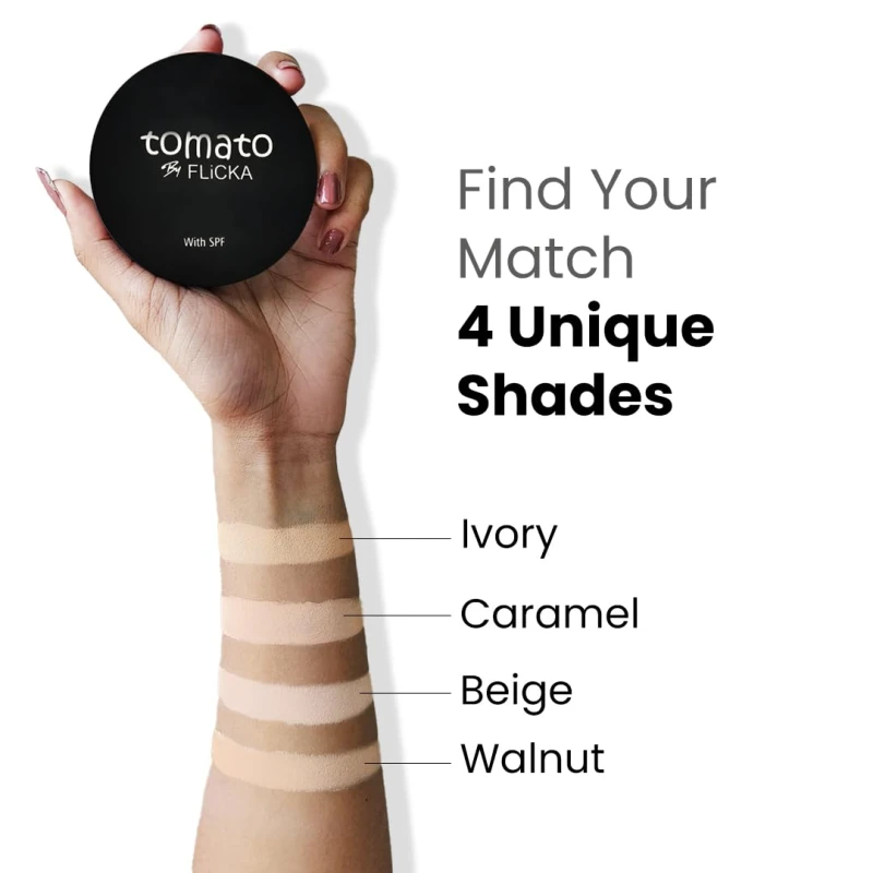 FLiCKA Tomato Compact Powder For Oil-Free, Matte Finish, Lightweight, Lasts up-to 8hrs | Enriched with SPF, Suitable For All Skin Types| 04 Walnut, 9g - Thumbnail 6