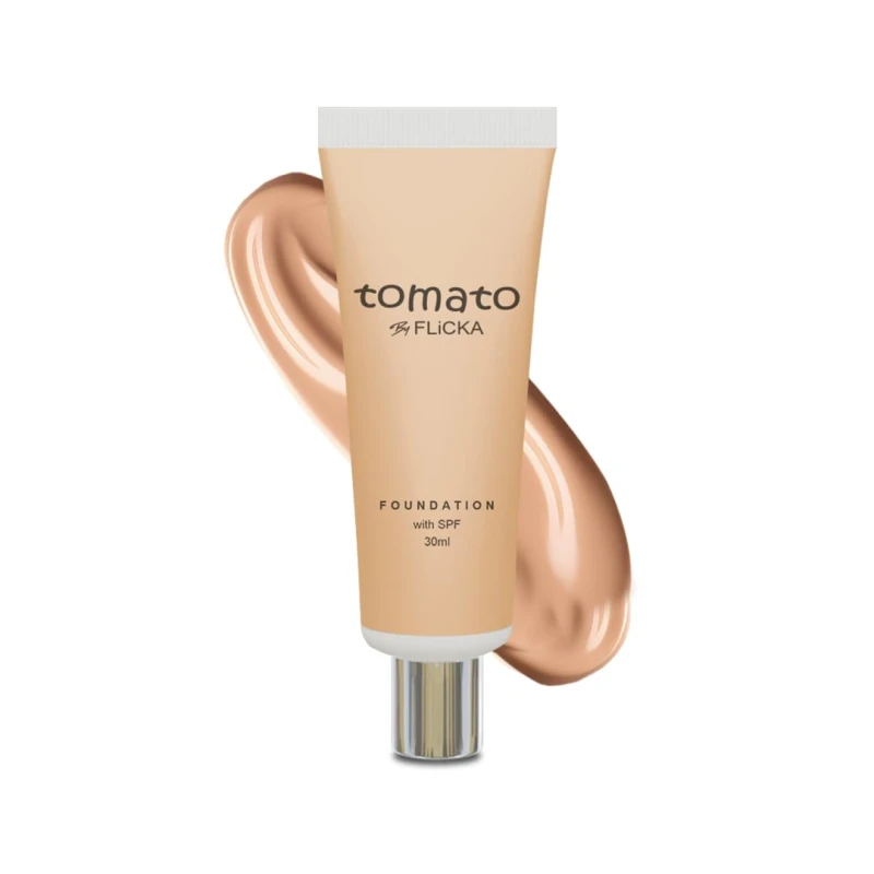 FLiCKA Tomato Liquid Foundation for Face Makeup 30ml | Light to Medium to Buildable Coverage | Moisturizing, Lightweight &amp; Long Lasting | All Skin Types | 03 Caramel thumbnail 2