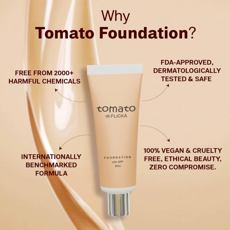 FLiCKA Tomato Liquid Foundation for Face Makeup 30ml | Light to Medium to Buildable Coverage | Moisturizing, Lightweight &amp; Long Lasting | All Skin Types | 03 Caramel thumbnail 8