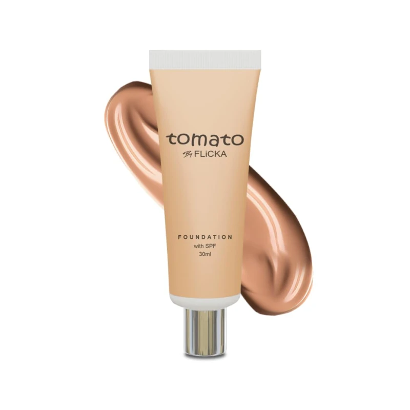 FLiCKA Tomato Liquid Foundation for Face Makeup 30ml | Light to Medium to Buildable Coverage | Moisturizing, Lightweight &amp; Long Lasting | All Skin Types | 04 Walnut - Thumbnail 2