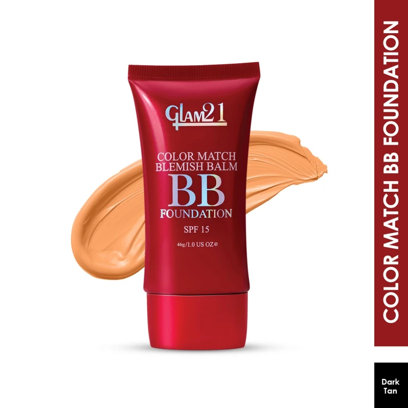 Glam 21 Color Match BB Cream Foundation SPF15 I Foundation &amp; Sunscreen Blemish-free Glow | Non-cakey Daily Use | Non-greasy &amp; Lightweight | Long-lasting Radiant Makeover| 46gm - 06 Dark Tan thumbnail 2