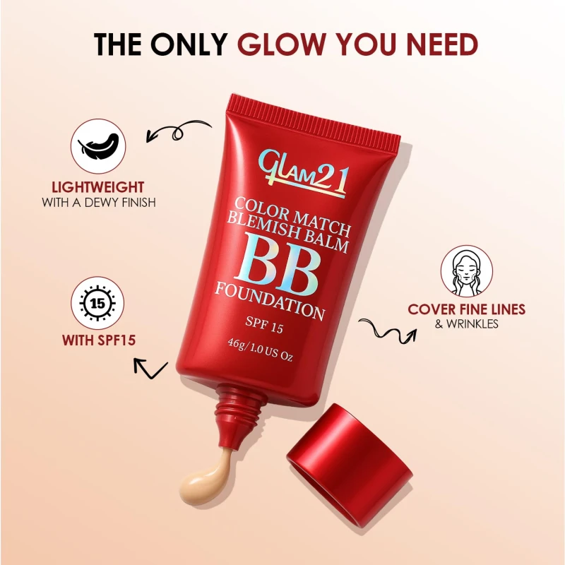 Glam 21 Color Match BB Cream Foundation SPF15 I Foundation &amp; Sunscreen Blemish-free Glow | Non-cakey Daily Use | Non-greasy &amp; Lightweight | Long-lasting Radiant Makeover| 46gm - 06 Dark Tan thumbnail 3
