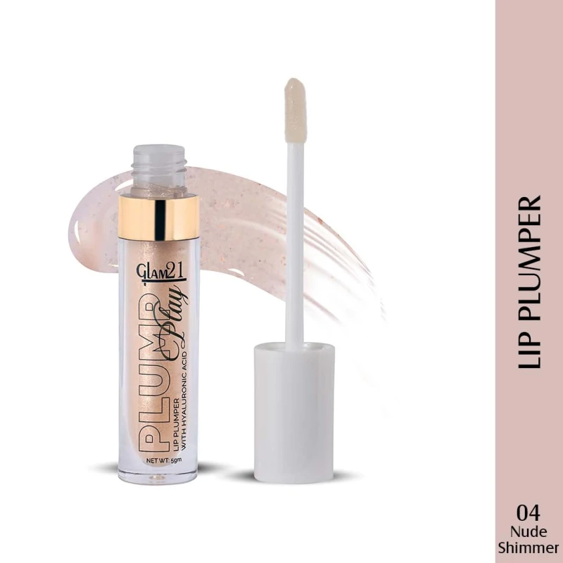 Glam 21 Lip Plumper With Hyaluronic Acid | Lightweight Lip Gloss With High Shine Glossy Finish For Fuller And Plump Lips | 04 Nude Shimmer - 5 Gm - Thumbnail 2