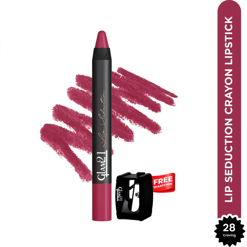 Glam 21 Lip Seduction Non- Transfer Crayon Lipstick up to 12 Hours Stay | Lightweight &amp; Longlasting|Creamy Matte | Smudge Proof - 3.6gm| Carving | 28 thumbnail 2