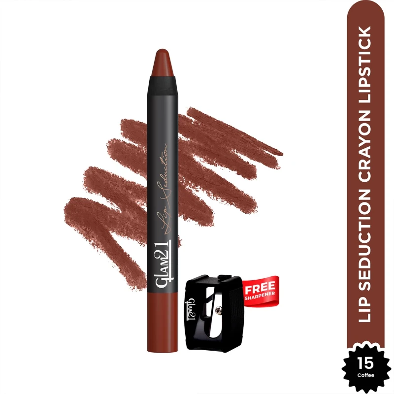 Glam 21 Lip Seduction Non- Transfer Crayon Lipstick up to 12 Hours Stay | Lightweight &amp; Longlasting|Creamy Matte | Smudge Proof - 3.6gm|Coffee-15 (Matte) thumbnail 2