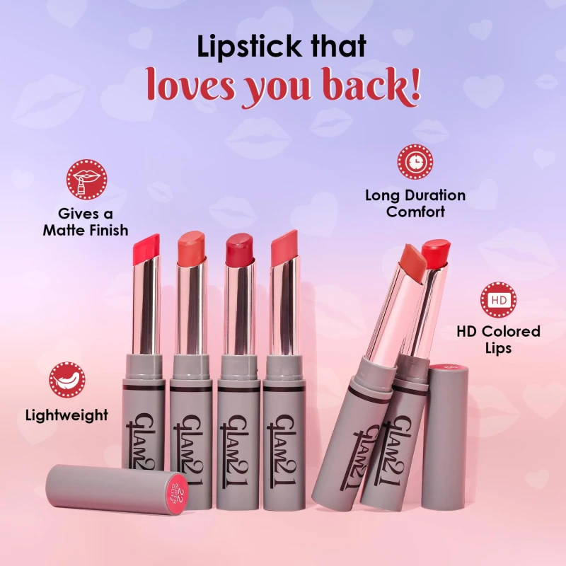 Glam 21 Long Lasting Non-Transfer Lipstick|Creamy Matte Formula | Smudge-Free | HD-Colored lips - 2gm|Lusty Red-14 thumbnail 3