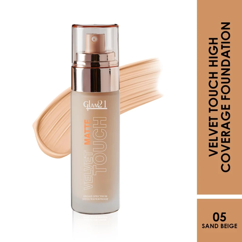 Glam 21 Velvet Touch Oil Control Silk Foundation|Waterproof, High Coverage|Spf 35 Long Lasting|Sand Beige-50Gm, All - Thumbnail 2