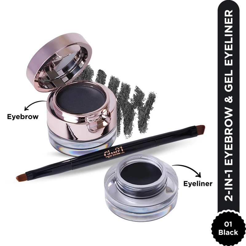 Glam21 2-in-1 Eyebrow Powder &amp; Gel Eyeliner | Intense Black Color | Quick Drying &amp; Lasts 24 hrs | Smudge &amp; Water Proof |Quick-Dry | Dual-Ended Brush | Inbuilt Mirror for Touch-up |4gm - Thumbnail 2