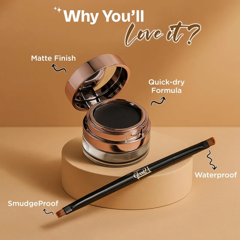 Glam21 2-in-1 Eyebrow Powder &amp; Gel Eyeliner | Intense Black Color | Quick Drying &amp; Lasts 24 hrs | Smudge &amp; Water Proof |Quick-Dry | Dual-Ended Brush | Inbuilt Mirror for Touch-up |4gm - Thumbnail 3