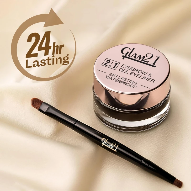 Glam21 2-in-1 Eyebrow Powder &amp; Gel Eyeliner | Intense Black Color | Quick Drying &amp; Lasts 24 hrs | Smudge &amp; Water Proof |Quick-Dry | Dual-Ended Brush | Inbuilt Mirror for Touch-up |4gm - Thumbnail 4